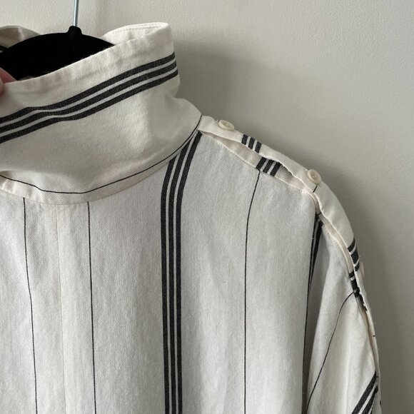 Tibi Striped Mock Neck Blouse Long Sleeve Casual White Black Small - Picture 7 of 11